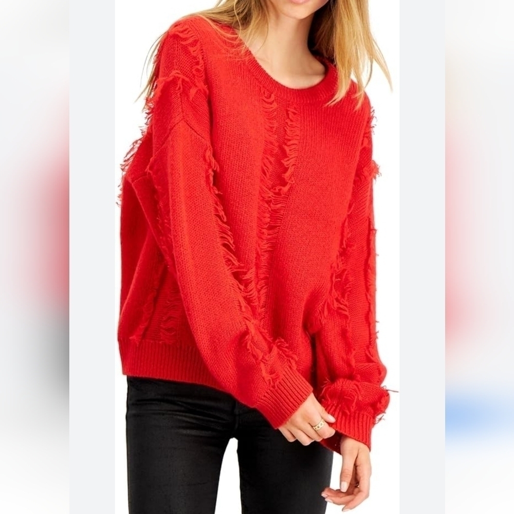 🌟 Bar III red fringe sweater size medium